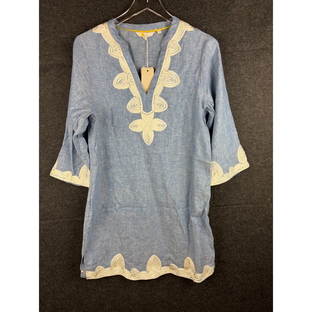 Boden Blue Linen Soutache Embroidered Tunic Dress Womens 2R W0780 NWT